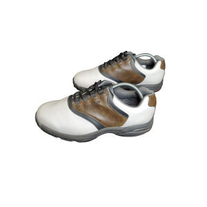 Footjoy Greenjoys Men's 9.5 Wide Golf Shoes White Brown Saddle 45516